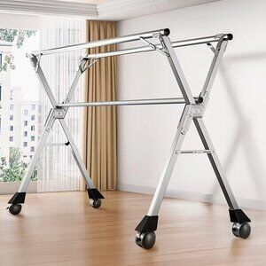 SOGA 2.4m Portable Standing Clothes Drying Rack with Wheels